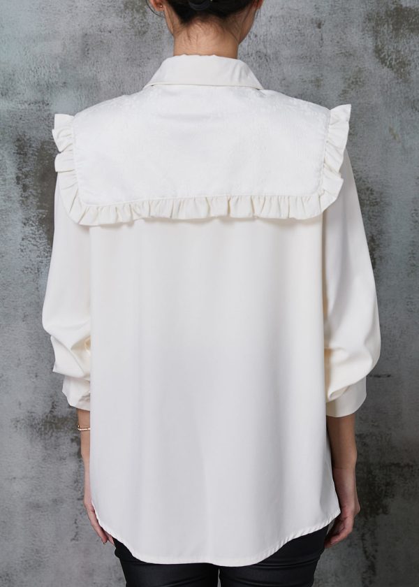 Apricot Cotton Blouse Tops Sailor Collar Tasseled Spring Online Sale - Image 4