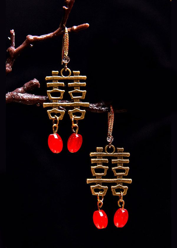 Handmade XI Character Copper Wedding Drop Earrings For Sale - Image 2
