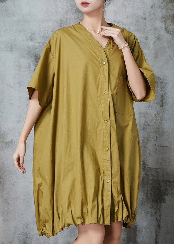 Chic Green Oversized Wrinkled Cotton Robe Dresses Summer Hot on Sale - Image 3
