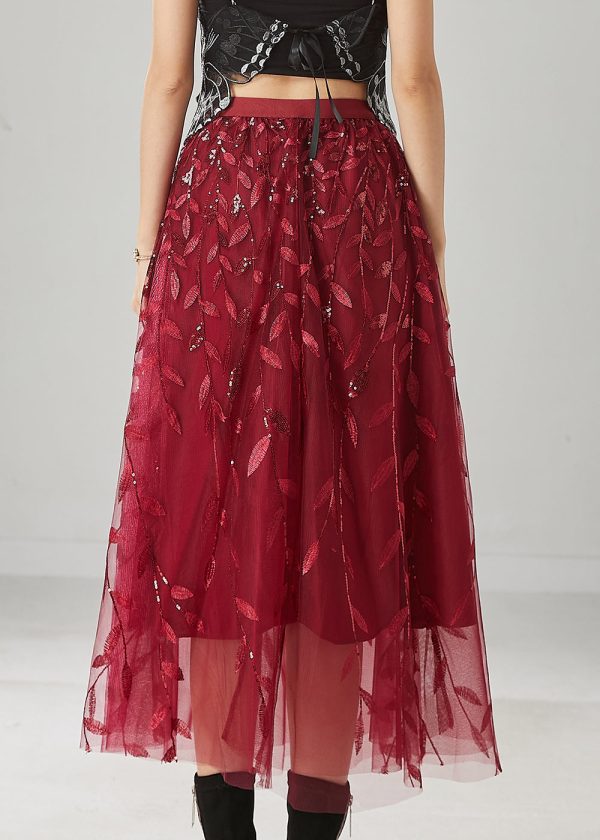 Modern Mulberry Embroidered Sequins Tulle Skirts Spring Discount - Image 3