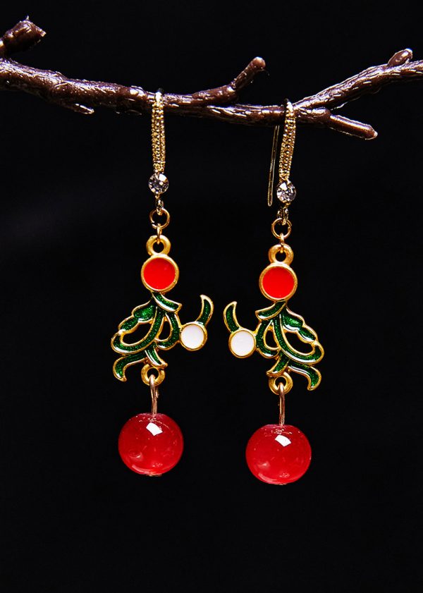 Fine Red Gem Stone Gilding Drop Earrings For Discount - Image 2
