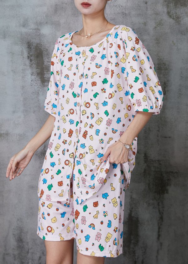Cute Pink Animal Print Cotton Two Pieces Set Summer Online Sale - Image 2