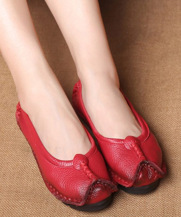 Comfortable Mulberry Cowhide Leather Splicing Flat Shoes For Discount - Image 2
