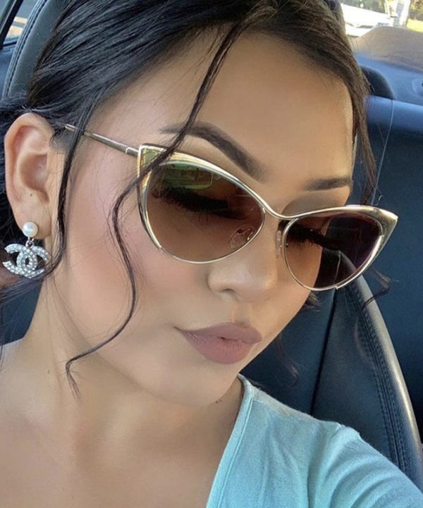 Retro Silver Edge Gradient Tea Metal Cat Eye Sunglasses Online Hot Sale - Image 2
