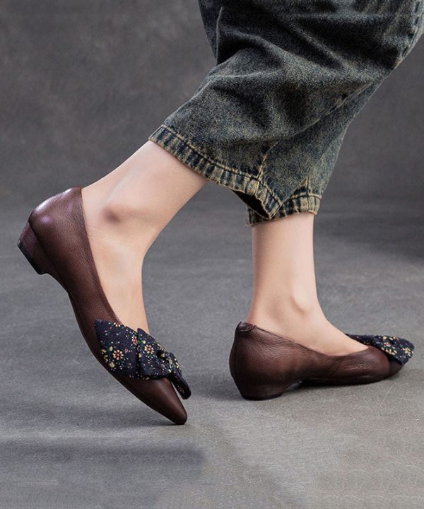 Handmade Retro Camel Bow Soft Soled Pointed Flat Shoes For Cheap - Image 4