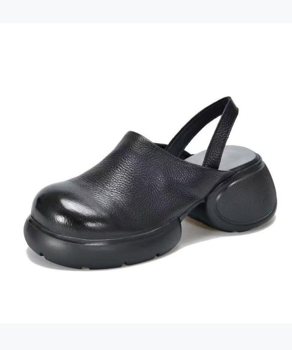 Vintage Splicing Chunky Sandals Brown Cowhide Leather For Sale - Image 5
