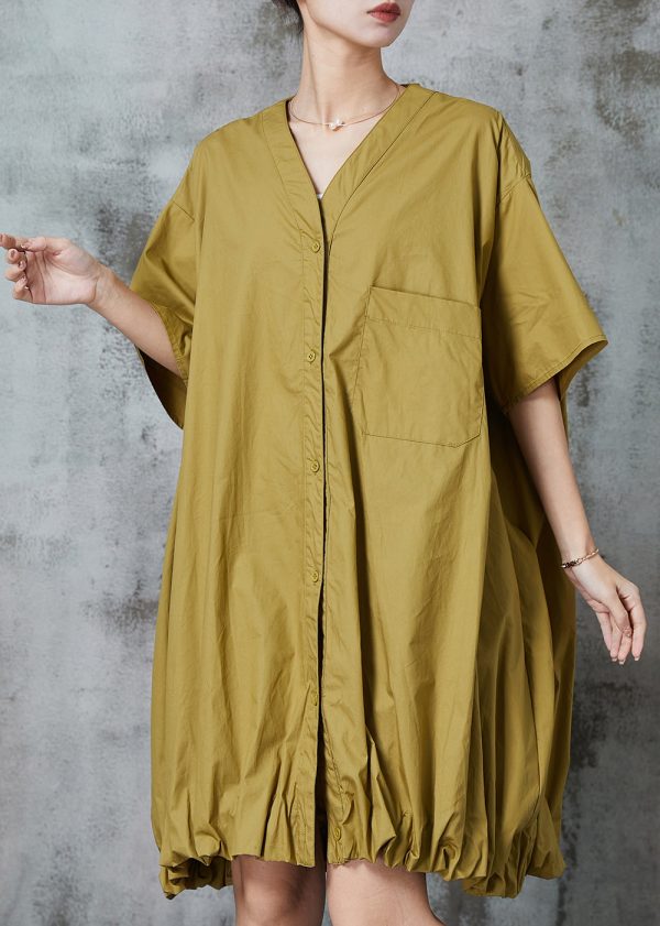Chic Green Oversized Wrinkled Cotton Robe Dresses Summer Hot on Sale