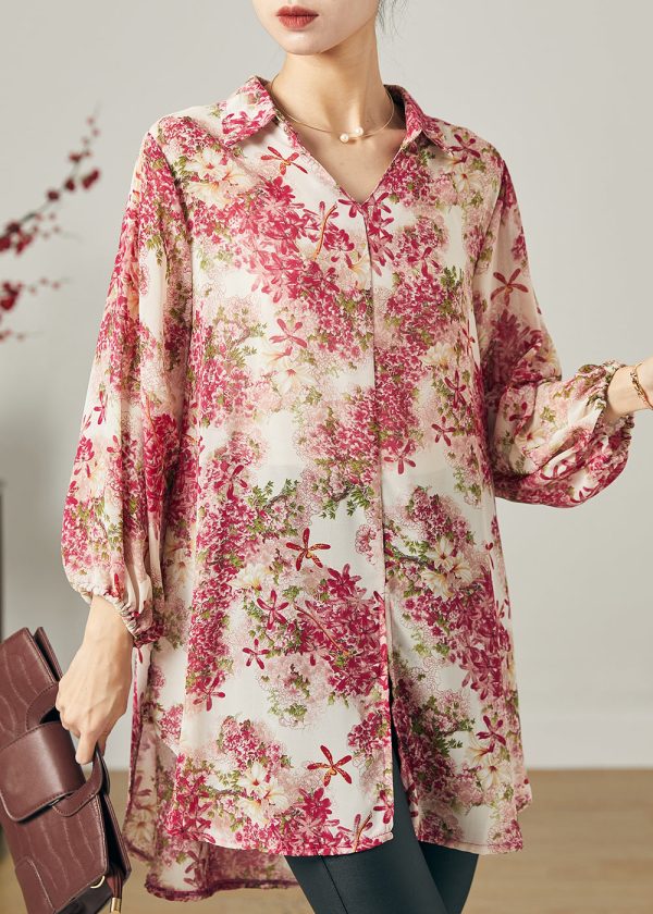 Organic Pink Oversized Print Chiffon Blouse Top Summer Sale
