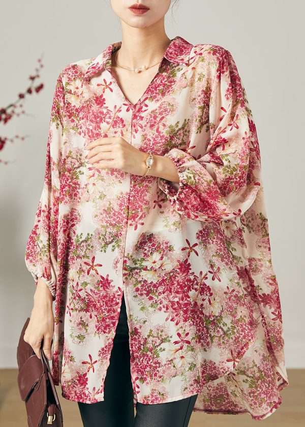 Organic Pink Oversized Print Chiffon Blouse Top Summer Sale - Image 2