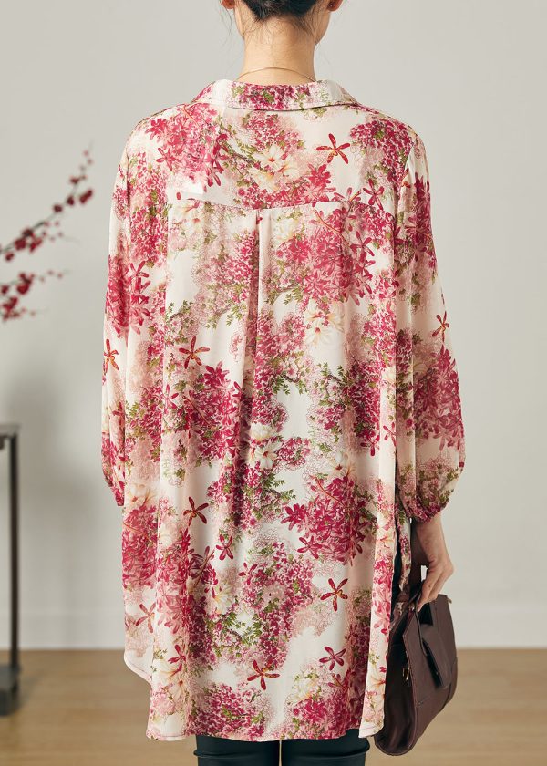 Organic Pink Oversized Print Chiffon Blouse Top Summer Sale - Image 4
