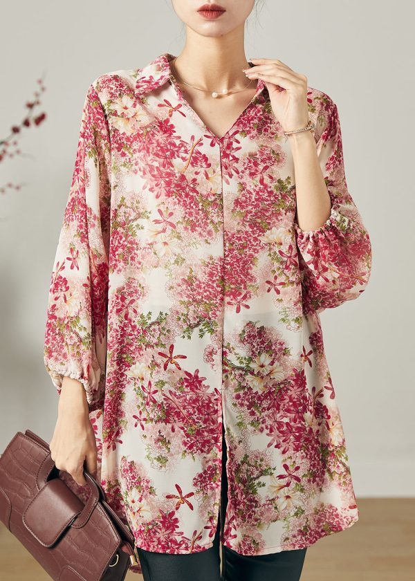 Organic Pink Oversized Print Chiffon Blouse Top Summer Sale - Image 3
