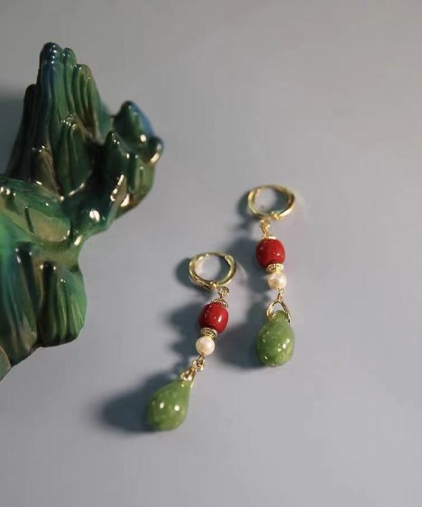 Fine Colorblock Sterling Silver Overgild Jade Orchid Drop Earrings on Sale - Image 4