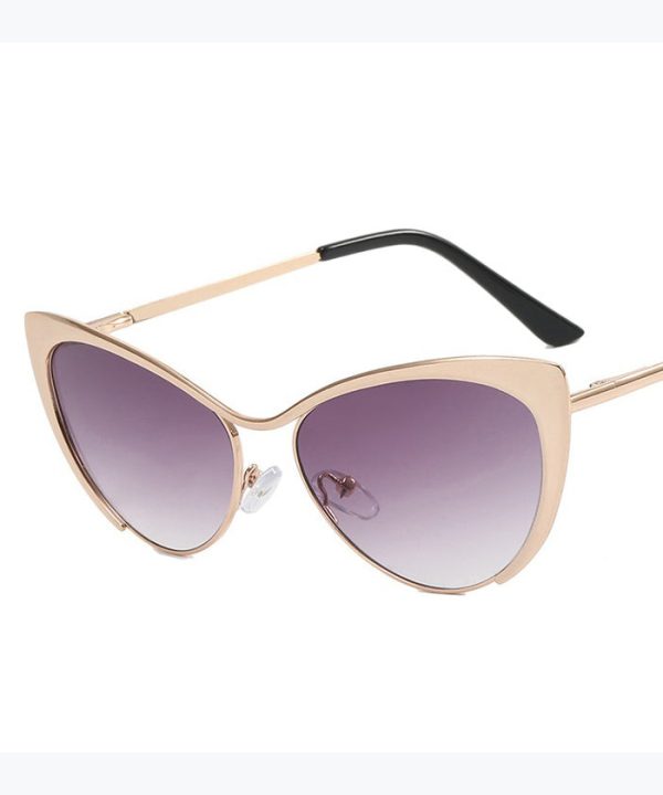 Retro Silver Edge Gradient Tea Metal Cat Eye Sunglasses Online Hot Sale - Image 5