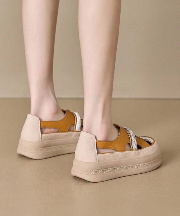 Casual Zircon Splicing Hollow Out Platform Walking Sandals Yellow For Cheap - Image 5