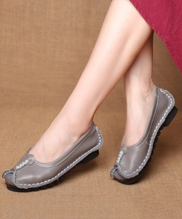 Comfortable Mulberry Cowhide Leather Splicing Flat Shoes For Discount - Image 4