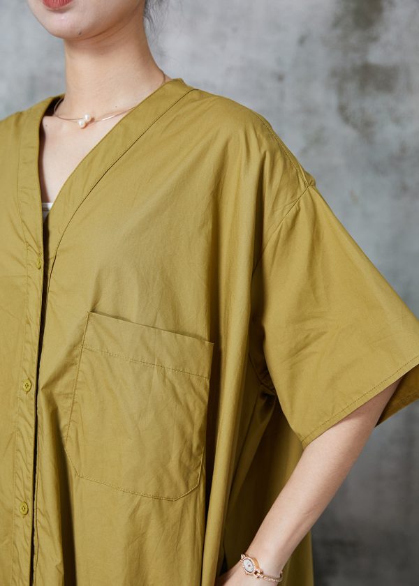 Chic Green Oversized Wrinkled Cotton Robe Dresses Summer Hot on Sale - Image 5