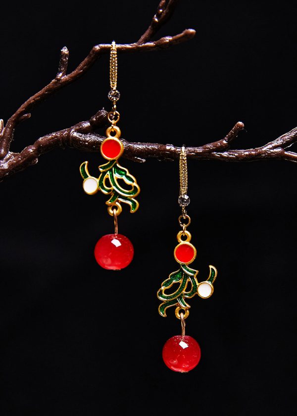 Fine Red Gem Stone Gilding Drop Earrings For Discount