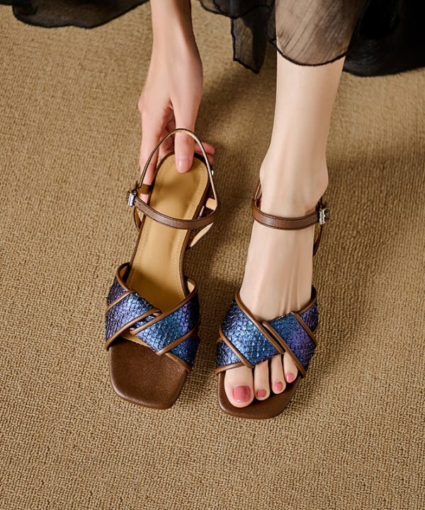 Art Blue Cross Strap Peep Toe Sandals Fashion - Image 2