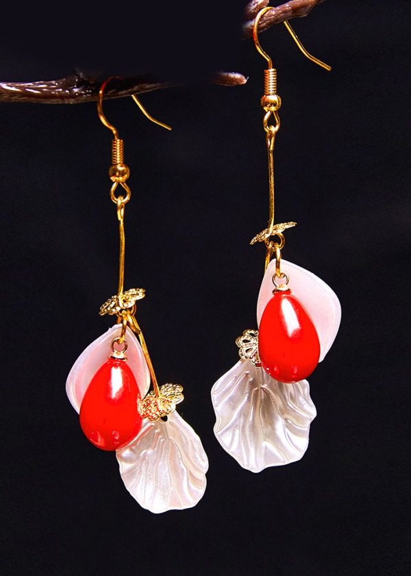 Fine Red Droplet Shape Coral And Shell Drop Earrings Discount