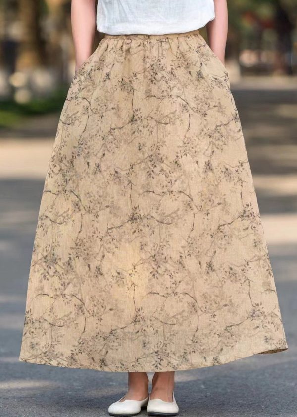 Casual Khaki Pockets Print High Waist Cotton Skirts Summer Fashion