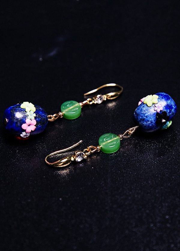 Handmade Multicolour Flower Bluestone Jade Drop Earrings Cheap - Image 4