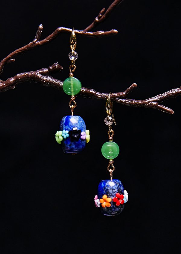 Handmade Multicolour Flower Bluestone Jade Drop Earrings Cheap - Image 3