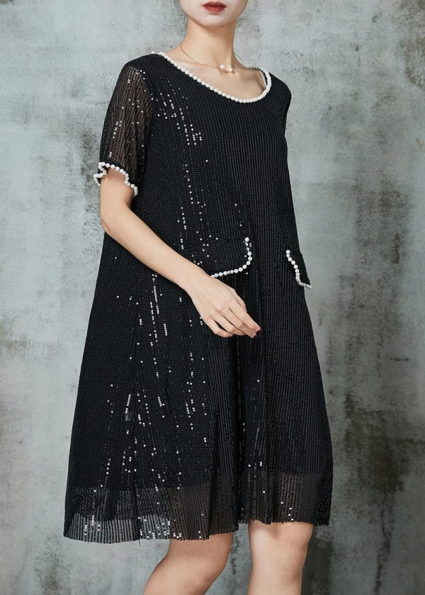 Classy Black Sequins Nail Bead Dance Dress Summer Hot on Sale