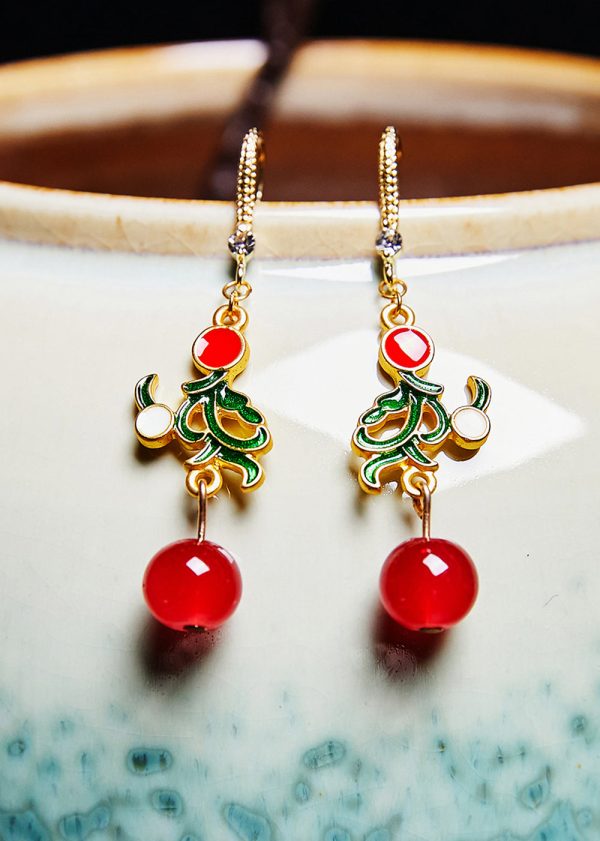 Fine Red Gem Stone Gilding Drop Earrings For Discount - Image 3