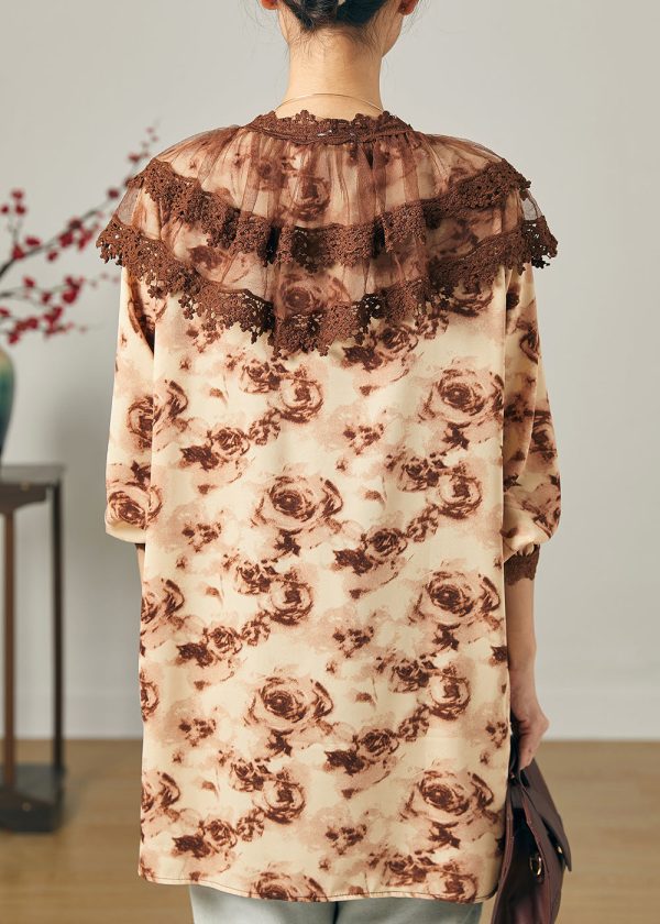 Modern Brown Peter Pan Collar Tie Dye Chiffon Shirts Spring Hot on Sale - Image 4