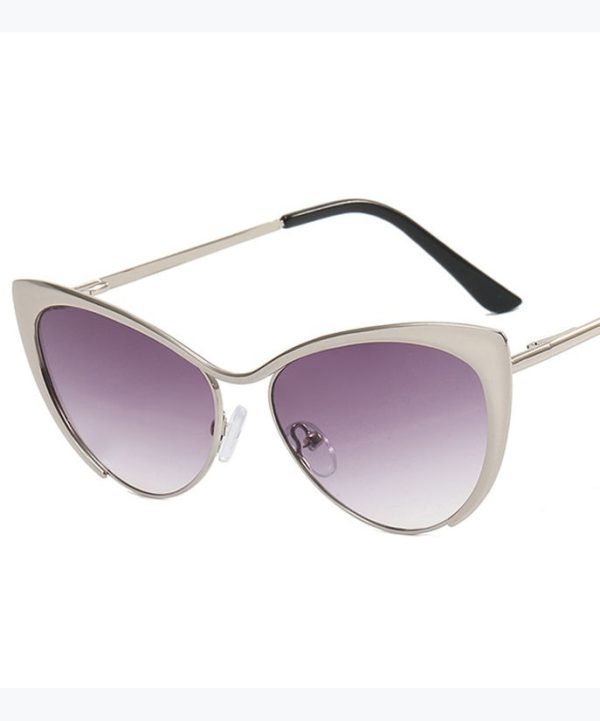 Retro Silver Edge Gradient Tea Metal Cat Eye Sunglasses Online Hot Sale - Image 3
