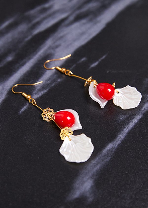 Fine Red Droplet Shape Coral And Shell Drop Earrings Discount - Image 4