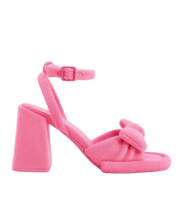 Pink Chunky Heel Chic Bow Buckle Strap Splicing Sandals Fashion - Image 5