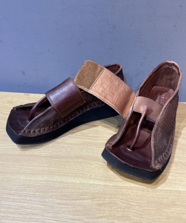 Chocolate Wedge Flip Flops Cowhide Leather Unique Splicing Online now - Image 5