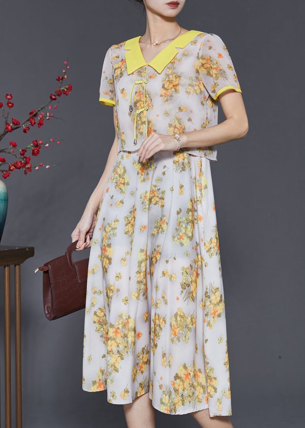 Diy Yellow Tasseled Print Draping Chiffon Long Dress Summer For Cheap - Image 2