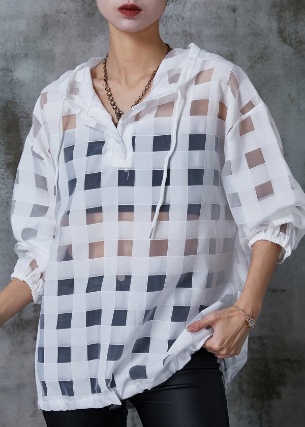 Art White Hooded Hollow Out Tulle UPF 50+ Sweatshirts Top Summer For Sale - Image 2