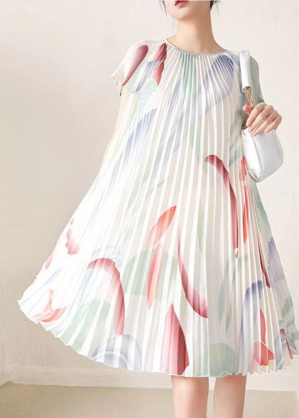 Beautiful Apricot Print Wrinkled Party Mid Dress Short Sleeve For Sale - Image 4