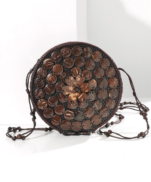 Boho Handmade Wooden Patchwork Circular Messenger Bag Supply - Image 2
