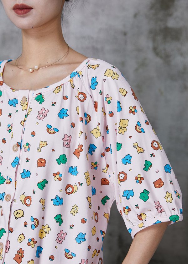 Cute Pink Animal Print Cotton Two Pieces Set Summer Online Sale - Image 5