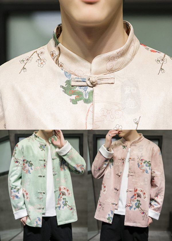 Art Pink Stand Colla Button Faux Suede Mens Coats Spring For Sale - Image 5