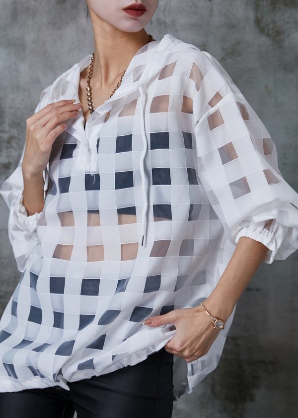 Art White Hooded Hollow Out Tulle UPF 50+ Sweatshirts Top Summer For Sale - Image 3
