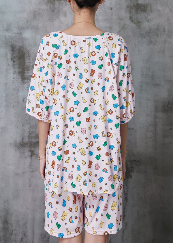 Cute Pink Animal Print Cotton Two Pieces Set Summer Online Sale - Image 4