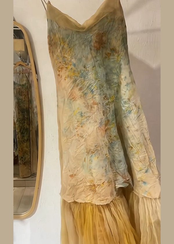 New Yellow V Neck Tulle Patchwork Spaghetti Strap Dress Sleeveless Online now - Image 4